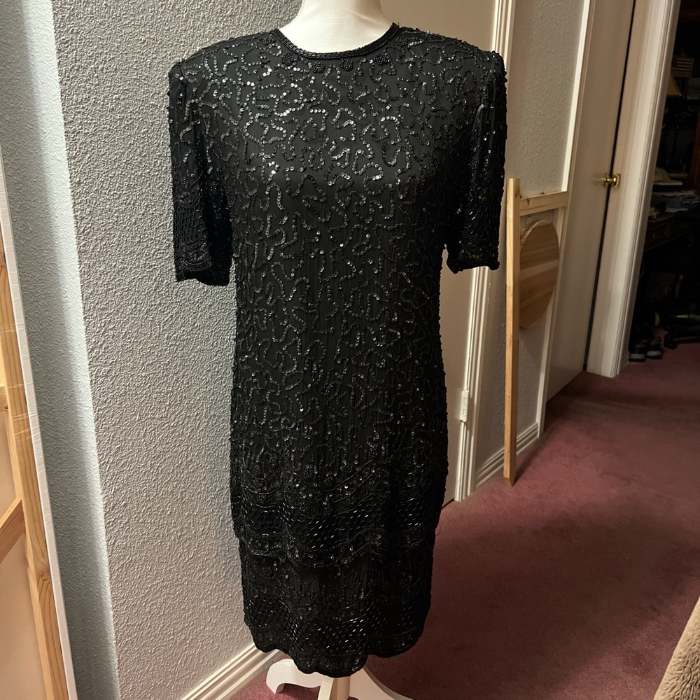 Vintage Elegant Black Sequin Dress